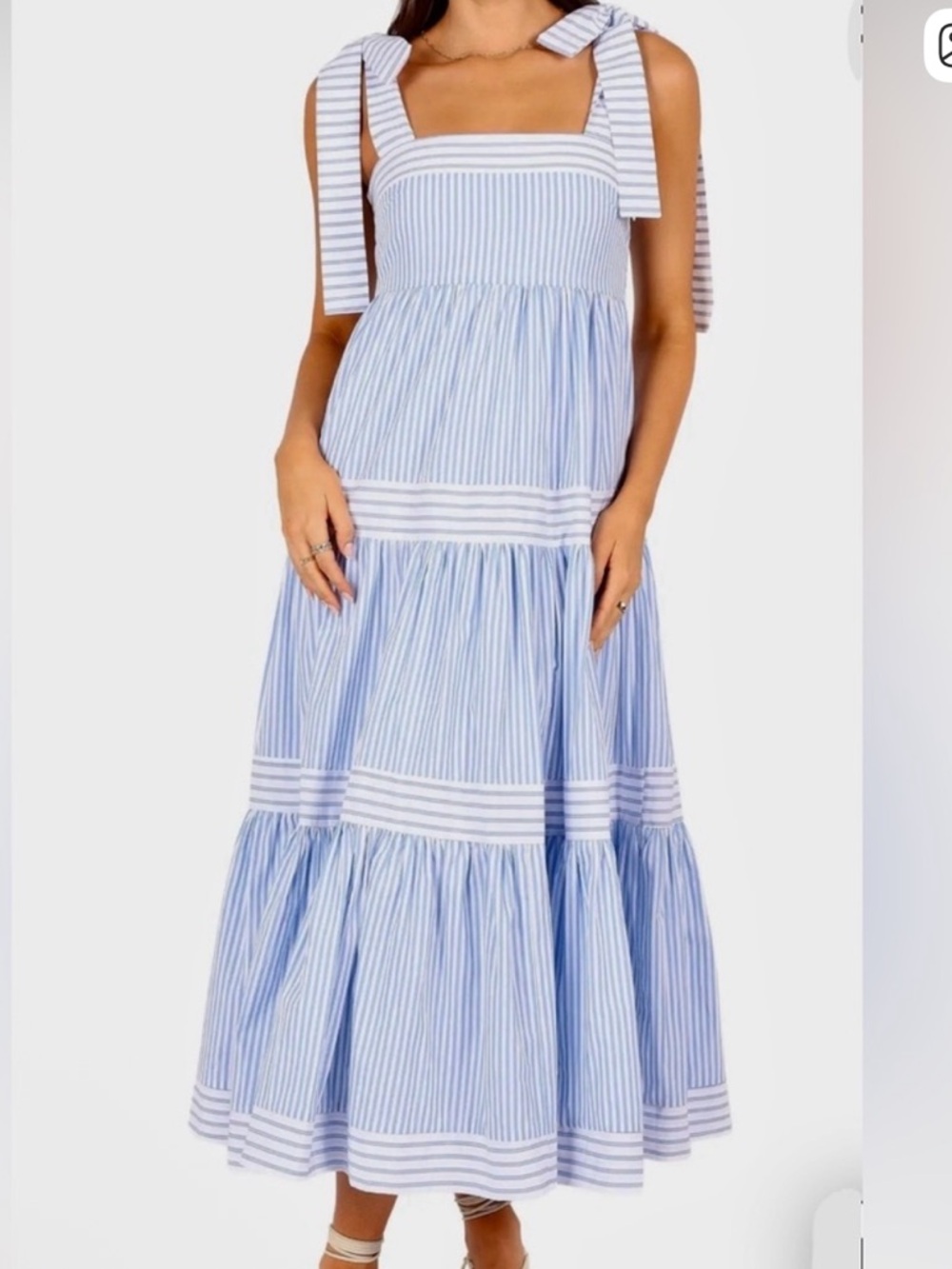 Petal & Pup Light Blue and White Striped Tie-Shoulder Maxi Dress